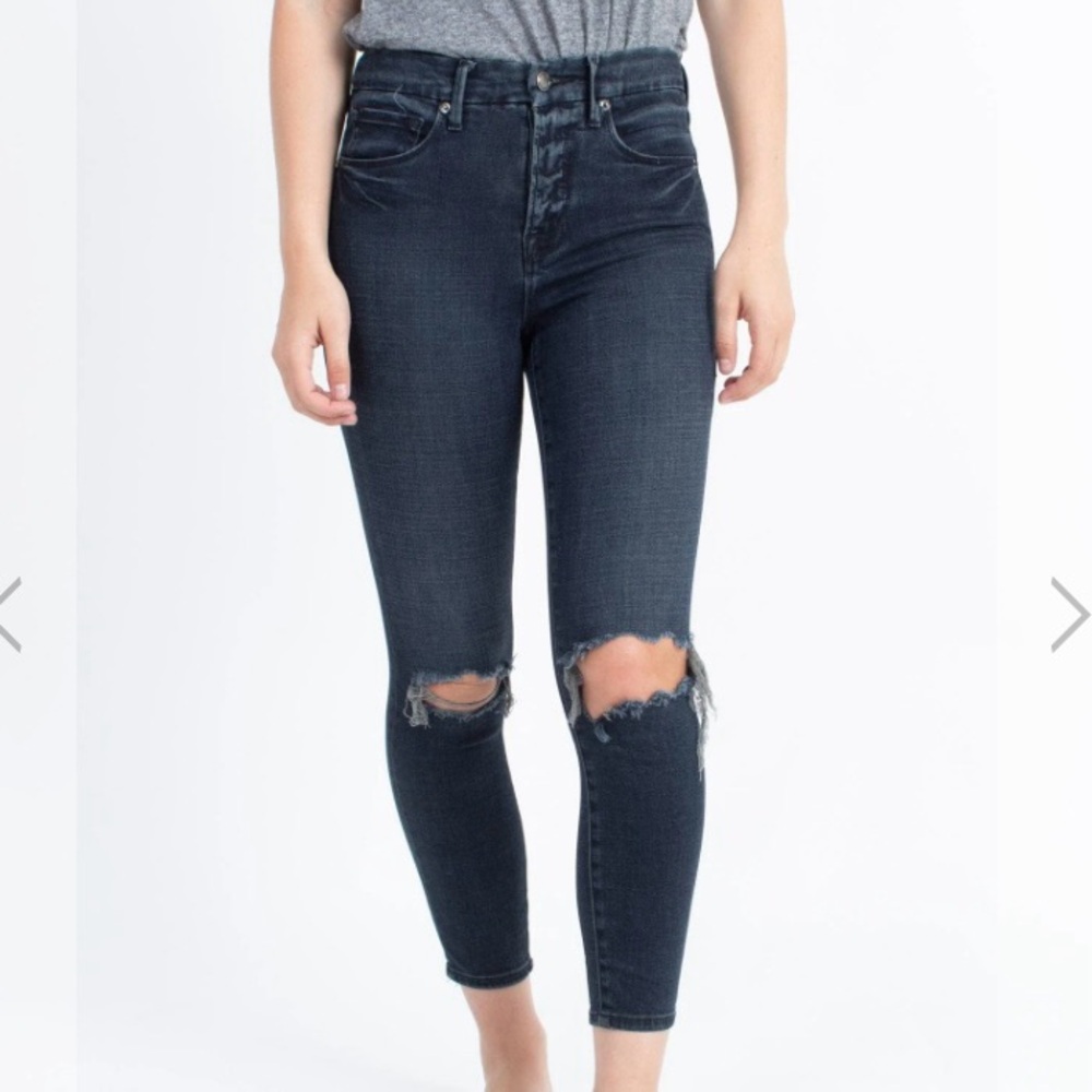 Good American Jeans Womens 6/28 Good Waist Crop GWC103T  Distressed Stretch 😍